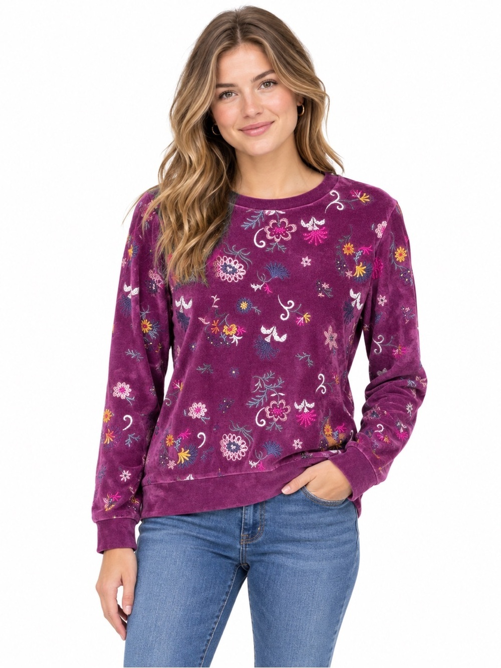 Twik 80% cotton women's colourful floral embroidered long sleeve top XS/S